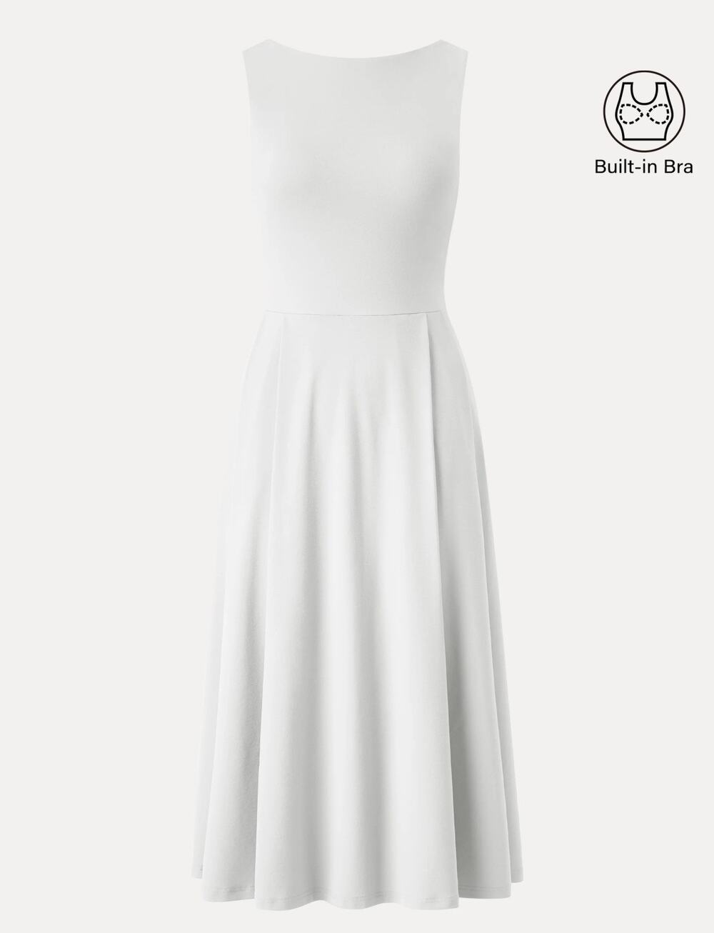New OGL Women's M White Boatneck Bamboo Ponte Brami Midi Dress